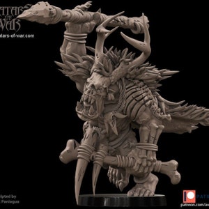Savage Orc Warlord with Spear and Axe by Avatars of War, suitable for 28-32mm scale wargaming and hobbyists