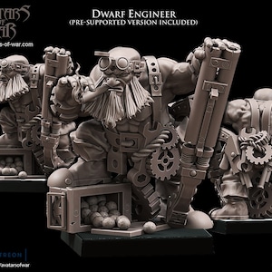 Dwarf Slayer Engineer, 28mm scale for 28mm to 32mm tabletop wargaming, dioramas and fantasy football, Avatars of War design in three styles