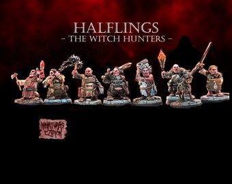 Halfling Witch Hunters (Small) 28mm-32mm Scale Miniatures Sculpted by Ezipion. Available individually or in a saver set. Chihuahua and more!
