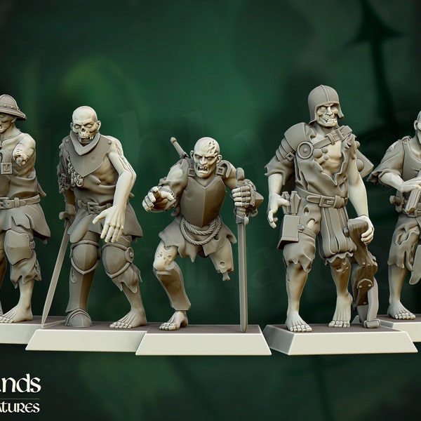 Zombie Warriors group of 5 for 32mm scale tabletop gaming, RPGs and more!