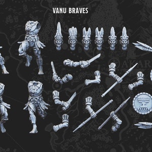 Vanu Braves, 3D Breed Designs in 28mm for Fantasy and Tabletop Games. Sold in multiple pieces in need of assembly. Mesoamerican Infantry