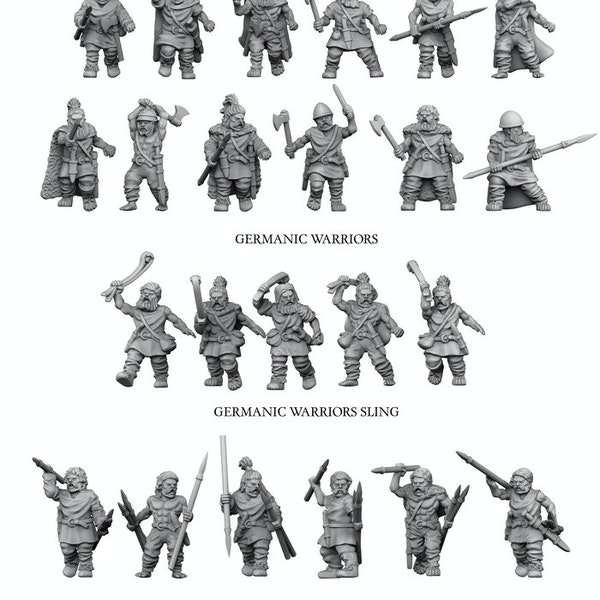 Germanic Forces for Ancient Games and Dioramas. Available in 15 and 28mm Scale for Popular Tabletop Wargames Sold Individually