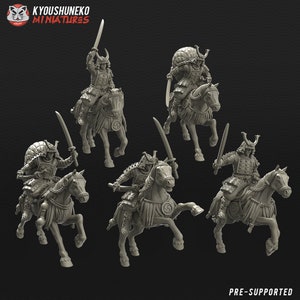 Samurai Sword Cavalry Japanese Feudal Horsemen for 32mm tabletop battlegames and dioramas set of five models
