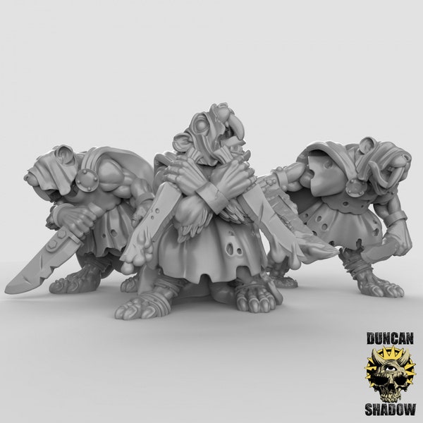 Rat Folk Gutter Runners trio by Duncan Shadow Luca, perfect for 28mm or 32mm miniature wargaming and dioramas!