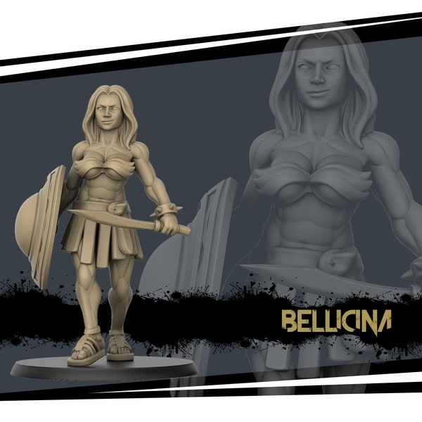 Gladiatrix Bellicina Available in 28mm, 32mm, 54mm and 75mm scales. Perfect for collectors or as a gift. Excellent for tabletop wargames