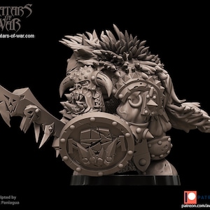 Orc Warlord with Sword and Shield by Avatars of War, suitable for 28-32mm scale wargaming and hobbyists