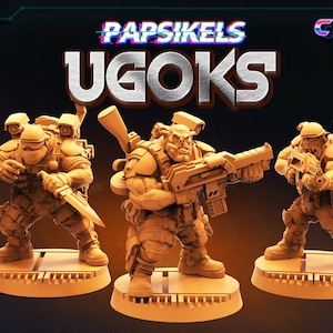 Ugok Colonial Forces and Officer Captain Space Orc Warriors by Papsikel, made for 28mm - 32mm miniature wargaming and dioramas