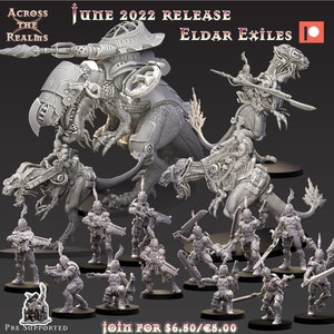 Miniaturas de ciencia ficción Space Elf disponibles en escala heroica de 28 mm, 32 mm y 32 mm. Armas de combate cuerpo a cuerpo y a distancia disponibles para juegos de mesa