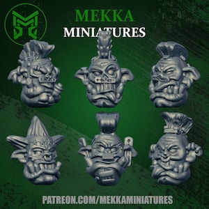 Punk Orc Heads by Mekka Miniatures, Perfect for Tabletop Wargaming, 28mm-32mm Scale, Good for Fantasy Football and Grimdark Wars