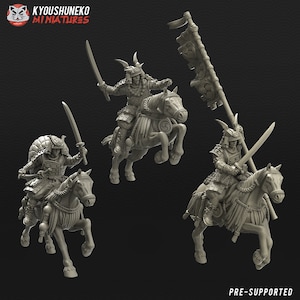 Samurai Cavalry Command Japanese Feudal Horsemen for 28mm and 32mm tabletop battlegames and dioramas set of three models