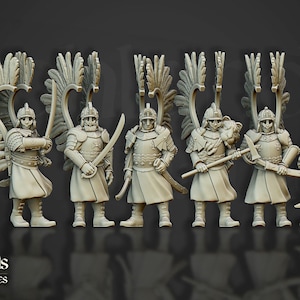 Winged Hussars on Foot, for 32mm scale tabletop gaming, RPGs and more!