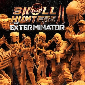 Skull Hunters 2 The Exterminator set, Miniatures Sold Individually or in Saver bundle. 32mm Scale Sci Fi Figurines by Papsikel
