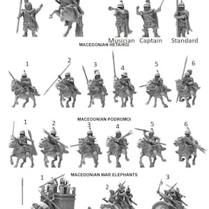 Fuerzas macedonias individuales para juegos y dioramas. Disponible en escala de 15 mm y 28 mm para juegos de guerra de mesa populares, perfecto para coleccionistas