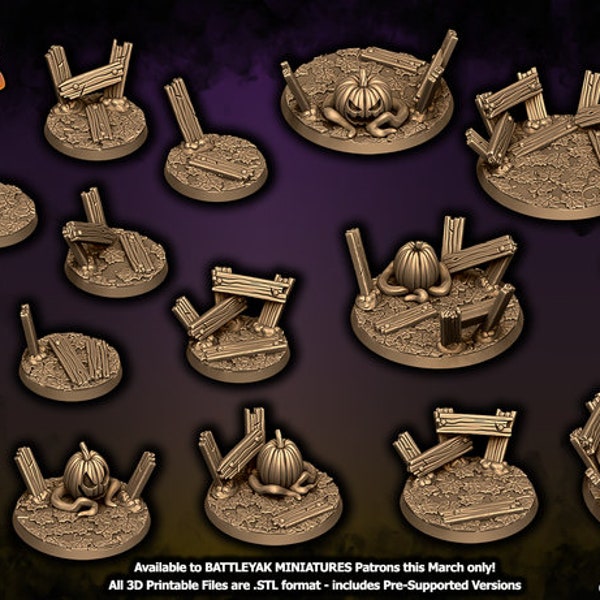 Pumpkin Bases in 32mm, 40mm and 50mm for miniatures and dioramas! Sculpted by Battleyak Miniatures