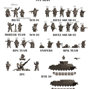 NVA army from Vietnam War, Available in 15 and 28mm Scale for Popular Tabletop Wargames Sold singly or in saver sets. Sculpted by 3dbreed