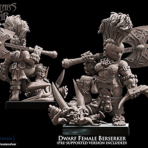 Dwarf Slayer Berserker Female 28mm scale for 28mm to 32mm tabletop wargaming, dioramas and fantasy football, Avatars of War design