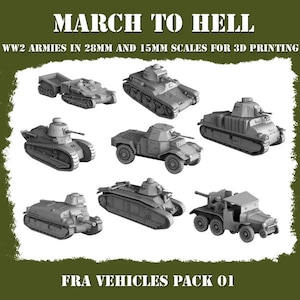 French Army Armored Forces for WW2 Games and Dioramas. Available in 15 and 28mm Scale for Popular Tabletop Wargames Sold Individually