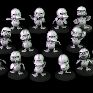 Crosslances Quack Fantasy Football team for use as in tabletop gaming, Dioramas and more! 28-32mm includes 16 figures