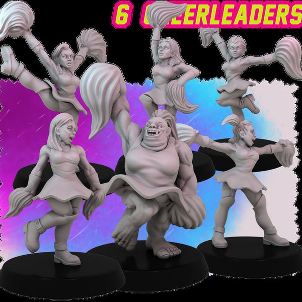 Set of Six Cheer Leaders for Human and Ogre teams, 32mm miniatures Sculpted by Cosmondo for fantasy football, tabletop wargames and dioramas