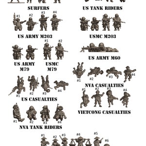Casualties and extras from Vietnam . Available in 15mm, 20mm and 28mm Scale for Popular Tabletop Wargames Sold singly or in saver sets