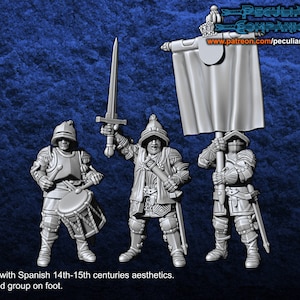 Command Group 14th-16th Century Spanish Style Style 28mm scale, perfect for 28mm or 32mm scale tabletop gaming and dioramas