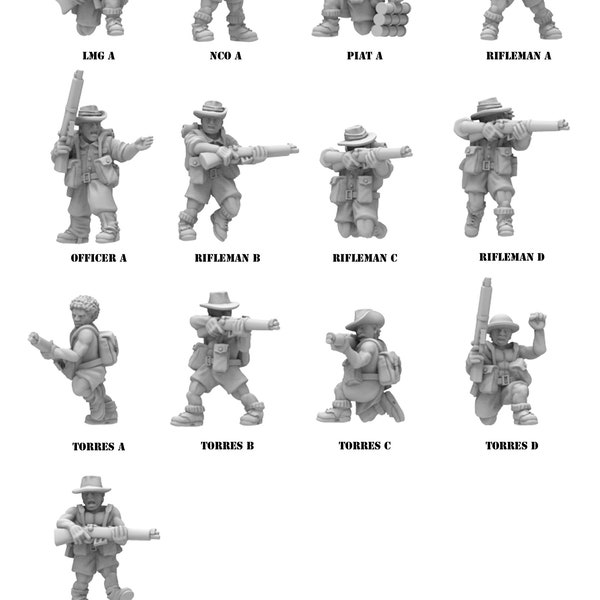 Australian Infantry Forces for WW2 Games and Dioramas. Available in 15 and 28mm Scale for Popular Tabletop Wargames Sold Individually