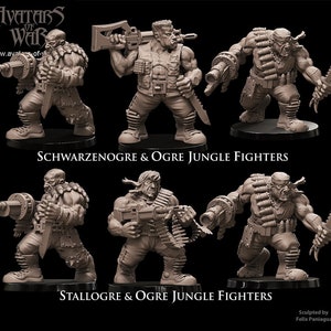 Stallogre, Swarzenogre and Ogre Jungle Fighters by Avatars of War, 40mm minis suitable for 28-32mm scale wargaming and hobbyists