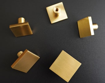 Vierkante massief messing kastknop: minimalistische gouden ladeknop