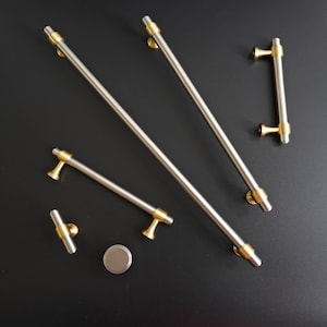 Brushed Silver & Gold T-Bar Handle: Solid Brass Cabinet Knob