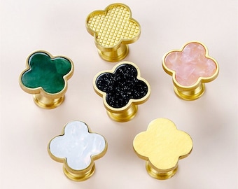 Multicolor Solid Brass Cabinet Knobs,Clover Shaped Drawer Pulls,Colorful ResinCoated Surface Handles,Kitchen Cabinet Knob,Replacement handle