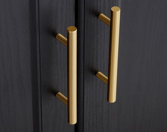 Long T Bar Cabinet Handles,Solid Brass Door Handles,Drawer Pulls,Replacement Door Handles,Gold Drawer Pulls,Polished Cylindrical Handles
