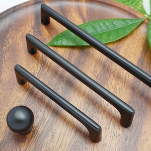 Matte Black Brass Cabinet Handle: Modern Minimalist Drawer Pull