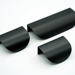Matte Black Brass Cabinet Pulls: Minimalist Finger Drawer Handles