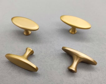 Oval Cabinet Knobs,Oval-shaped Knobs,Gold Kitchen Knobs,Solid Brass Ellipse Drawer Pulls,Replacement Door Handles,Frosting Pulls,Dull Polish