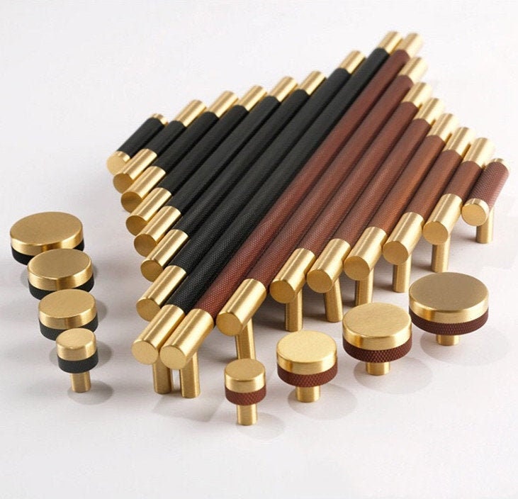 Black Knurled T Bar Solid HandlesBrown Brass Contrast Color Etsy