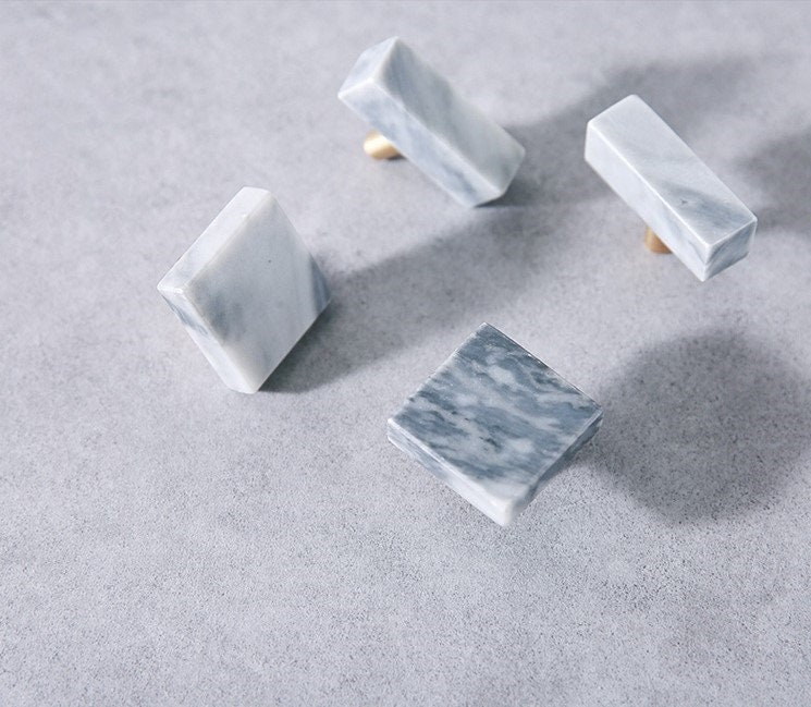 Marble Drawer Pulls Black White Marblebrass Etsy