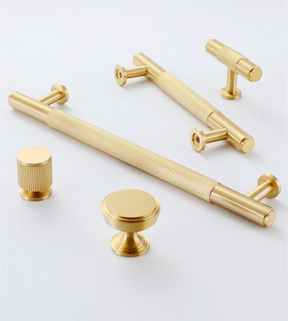 Straight knurled KnobGrooved Brass HandlesT Bar Solid Brass Etsy