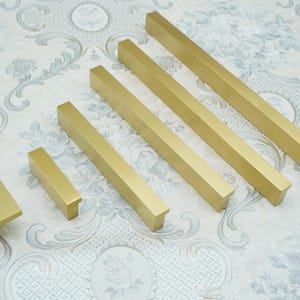 Solid Brass L-Shaped Cabinet Handle: Minimalist Gold Drawer Pull