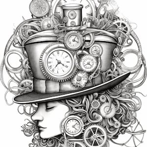 Steampunk Big Hat Series 1-5 Coloring Pages 8x11 - Etsy