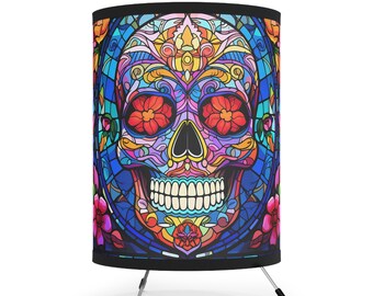 Sugar Skull Stained Glass Series -7- Tripod Lamp with High-Res Printed Shade, US\CA plug