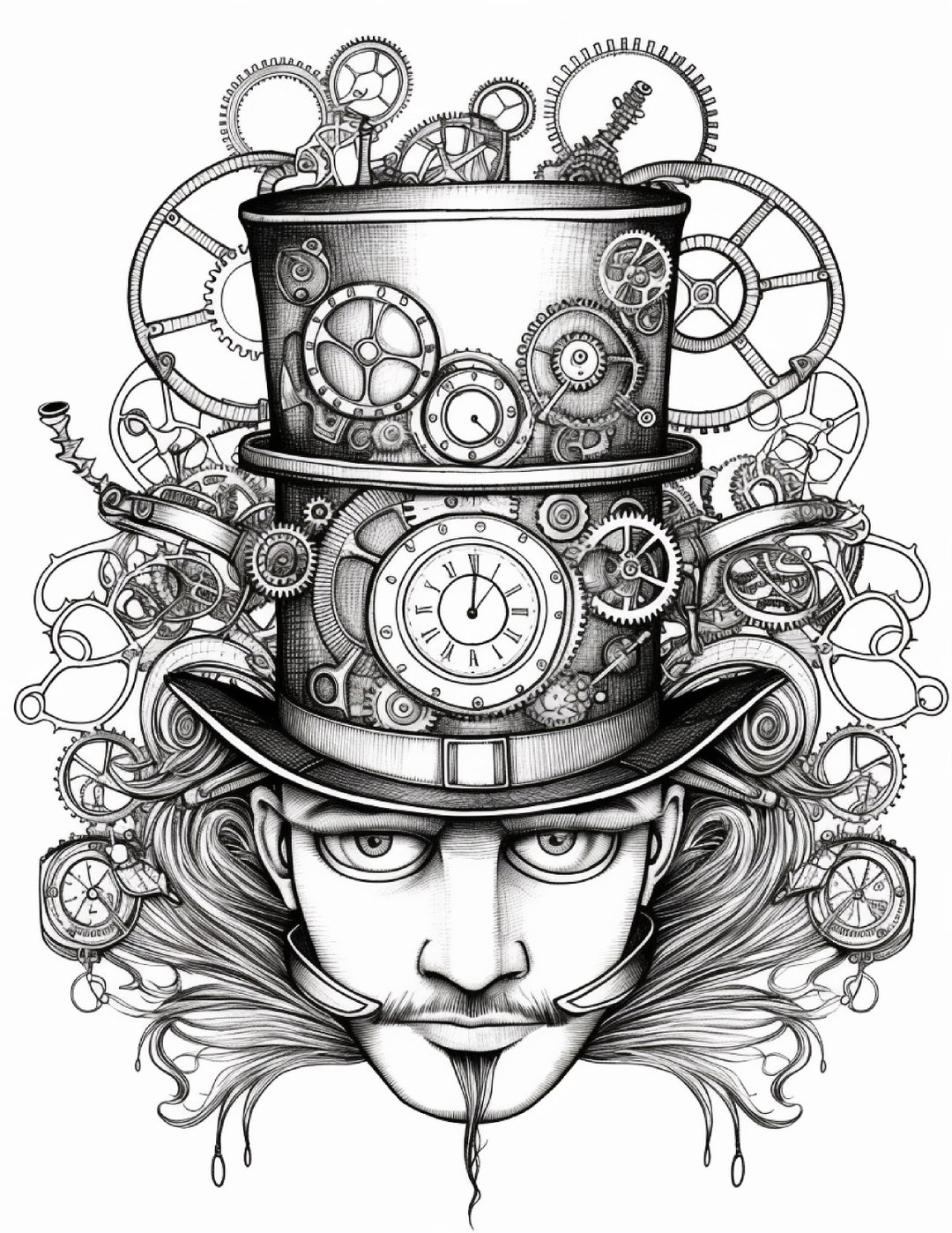 Steampunk Big Hat Series 6-10 Coloring Pages 8x11 - Etsy