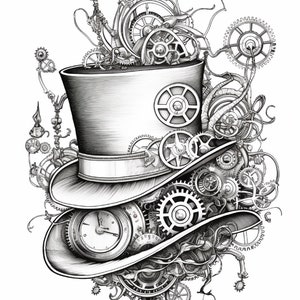 Steampunk Big Hat Series 1-5 Coloring Pages 8x11 - Etsy