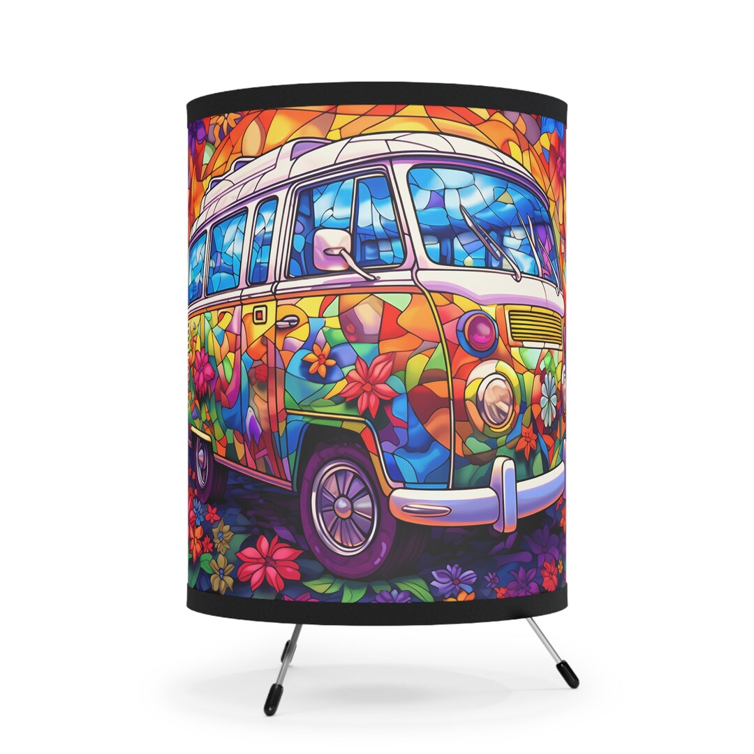 Camping Bus-stained Glass Series 1 Tripod Lamp With High-res Printed ...