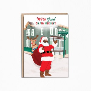 Cartão de felicitações Santa's Hood Black Santa 5x7, conjunto de 8