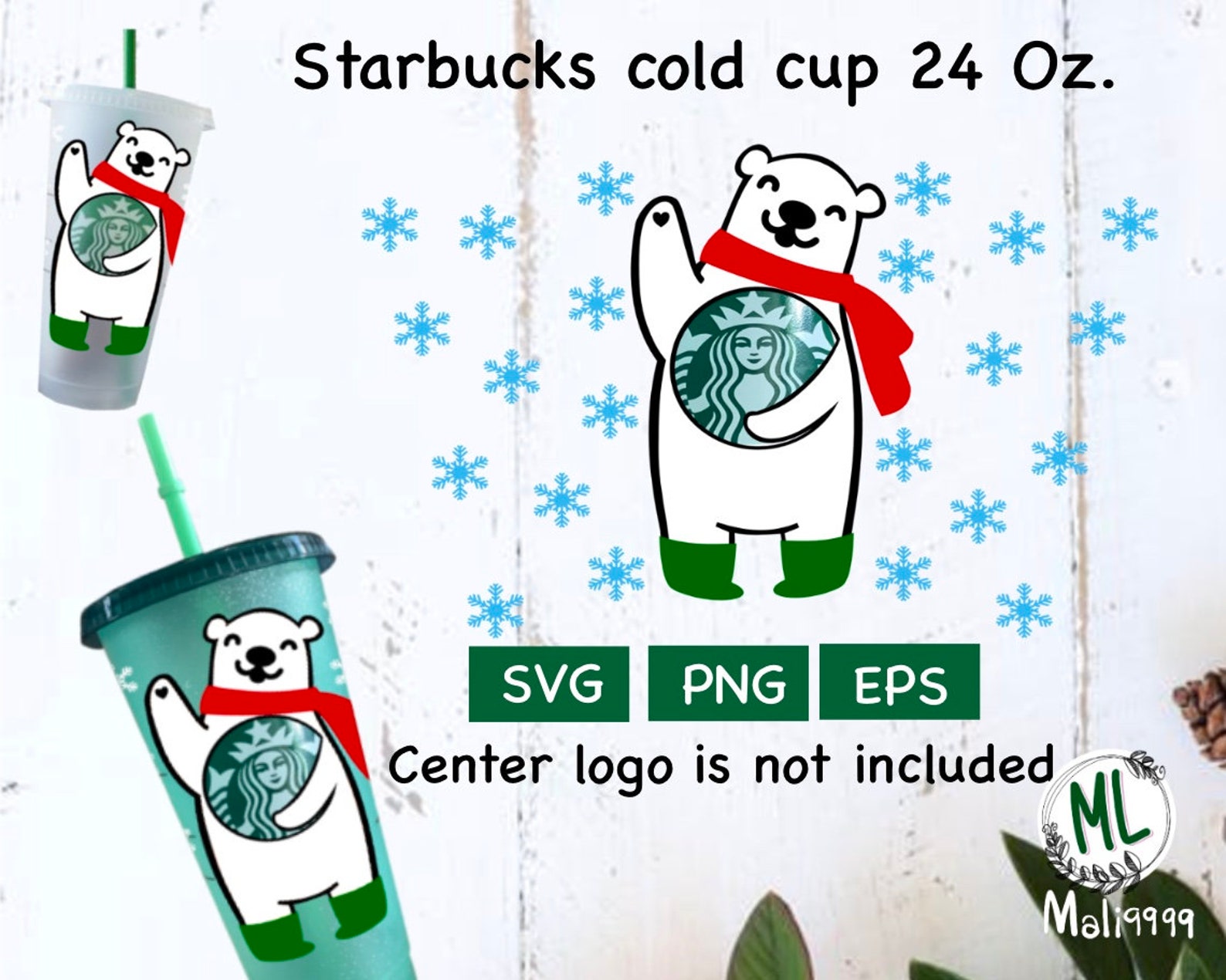 Polar Bear Starbucks Cup Svgsnowflake Starbucks Cold Cup Etsy