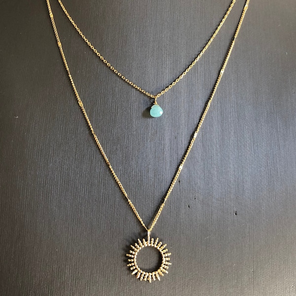 Collier double soleil et pierre