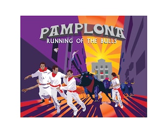 Basque Travel Poster Pamplona Running of the Bulls