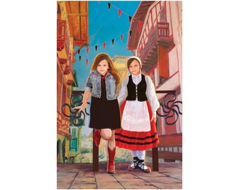 Basque Travel canvas twin girls Saint-Jean-de-Luz French-American