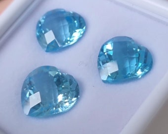 Natural Blue Topaz gemstones, Heart shape, Mix cut, Brazil