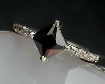Black Onyx Gemstone Cubic Zircon Solid sterling silver 925 Ring